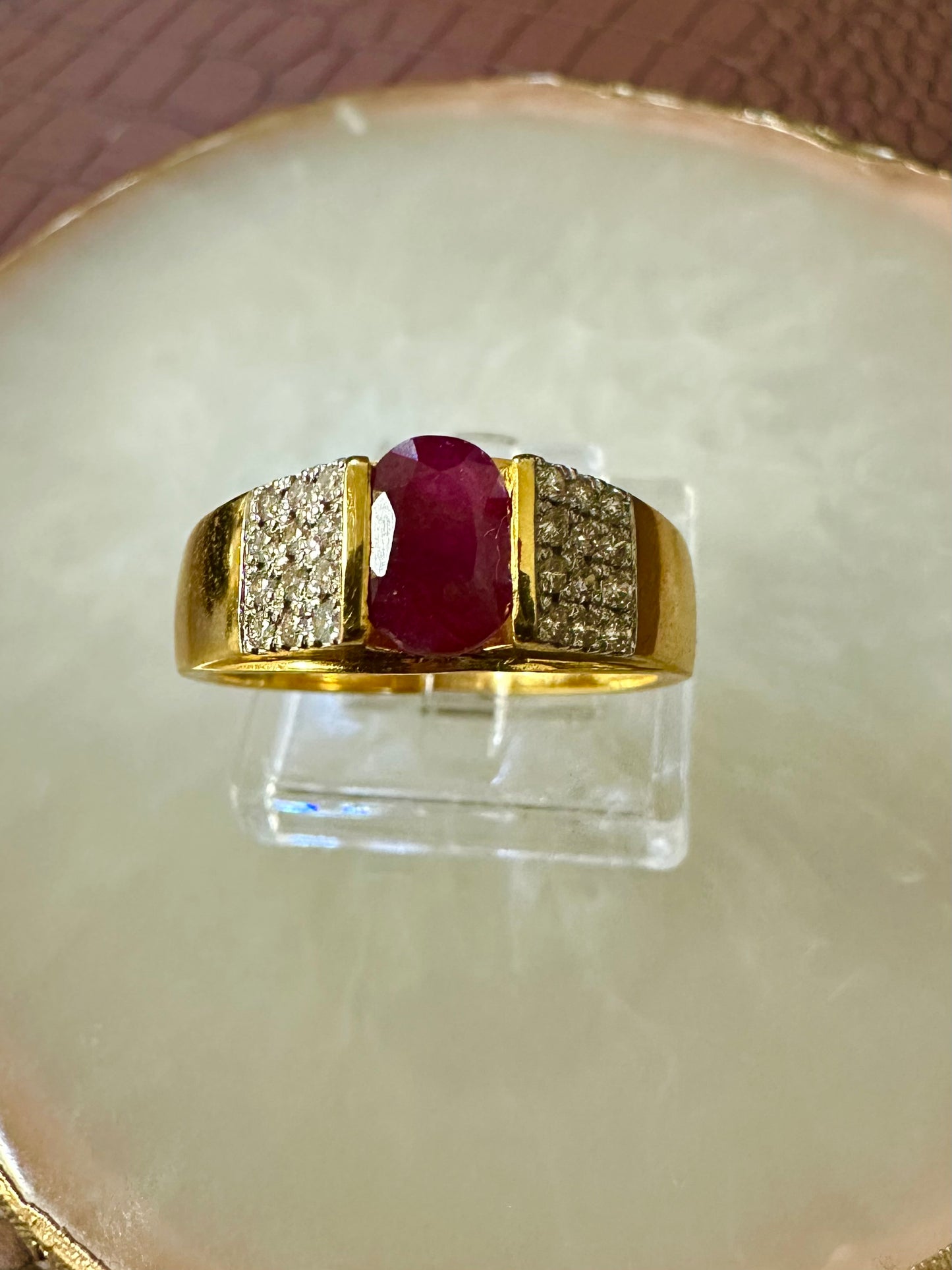 Unisex Unheated Burmese  Ruby Ring with Diamonds