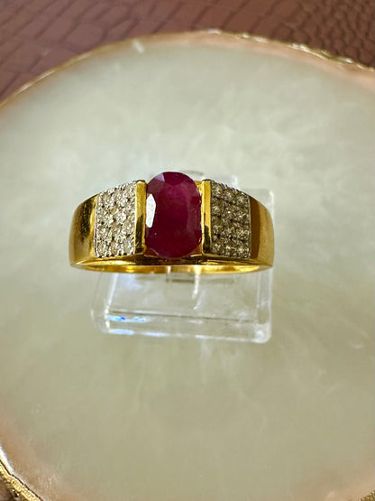 Unisex Unheated Burmese  Ruby Ring with Diamonds