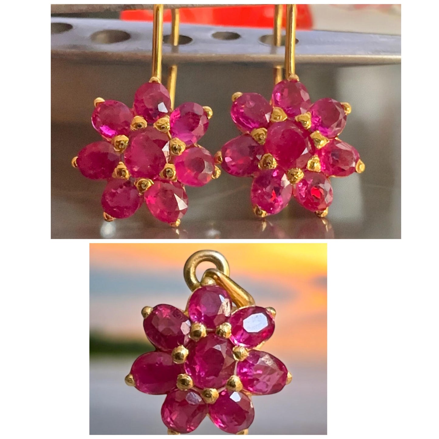 Stunning and Quality Earring & Pendant Set -Featuring Natural Unheated Burmese Ruby (4.13CT)  in 20K Solid Gold.