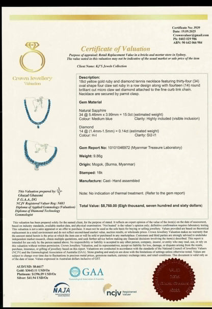 Emerald Cut Natural Unheated Burmese Sapphires and Diamonds Necklace