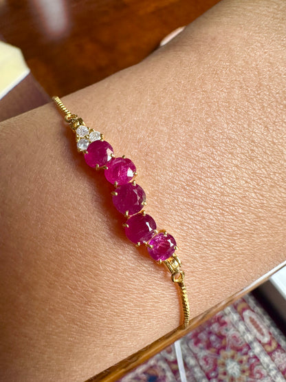 Elegant Natural Unheated Burmese Ruby & Diamond Adjustable Bracelet in 18ct Yellow Gold
