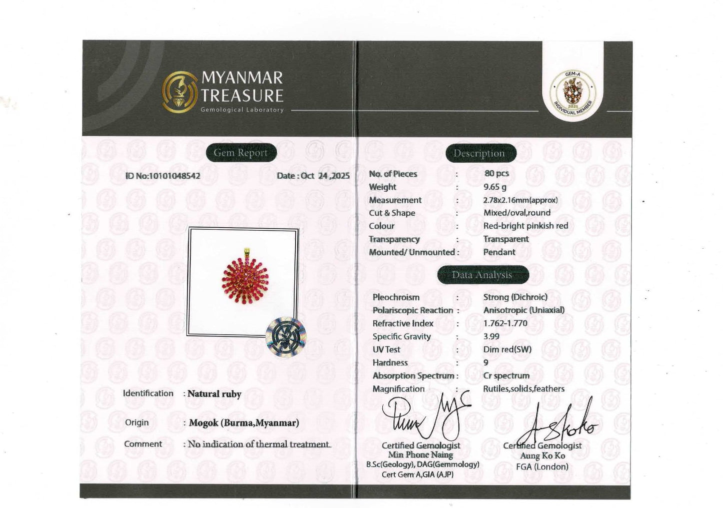 Majestic Natural Unheated Burmese Rubies Sunburst Pendant in 20K Solid Gold