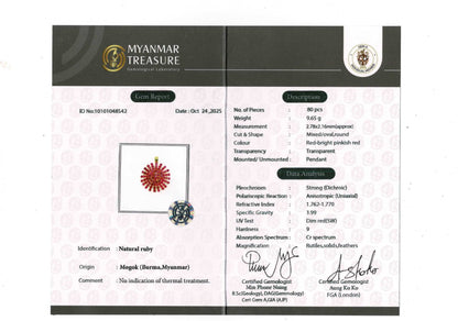 Majestic Natural Unheated Burmese Rubies Sunburst Pendant in 20K Solid Gold