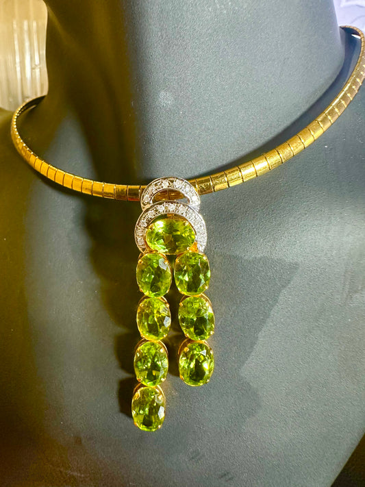 Natural Unheated Burmese Peridot (11 CT) and Natural Diamonds Pendant in 18K Solid Gold