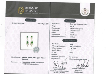 Two Step Drop Earrings Natural Untreated Burmese Jadeite with Diamonds
