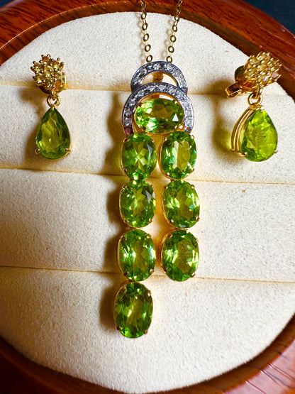 Natural Unheated Burmese Peridot (3.2 CT) and NaturalYellow Sapphire Earrings in 18K Solid Gold