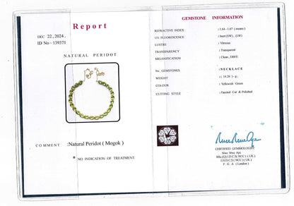 Natural Unheated Burmese Peridot (31.55 CT) Tennis Necklace in 18K Solid Gold