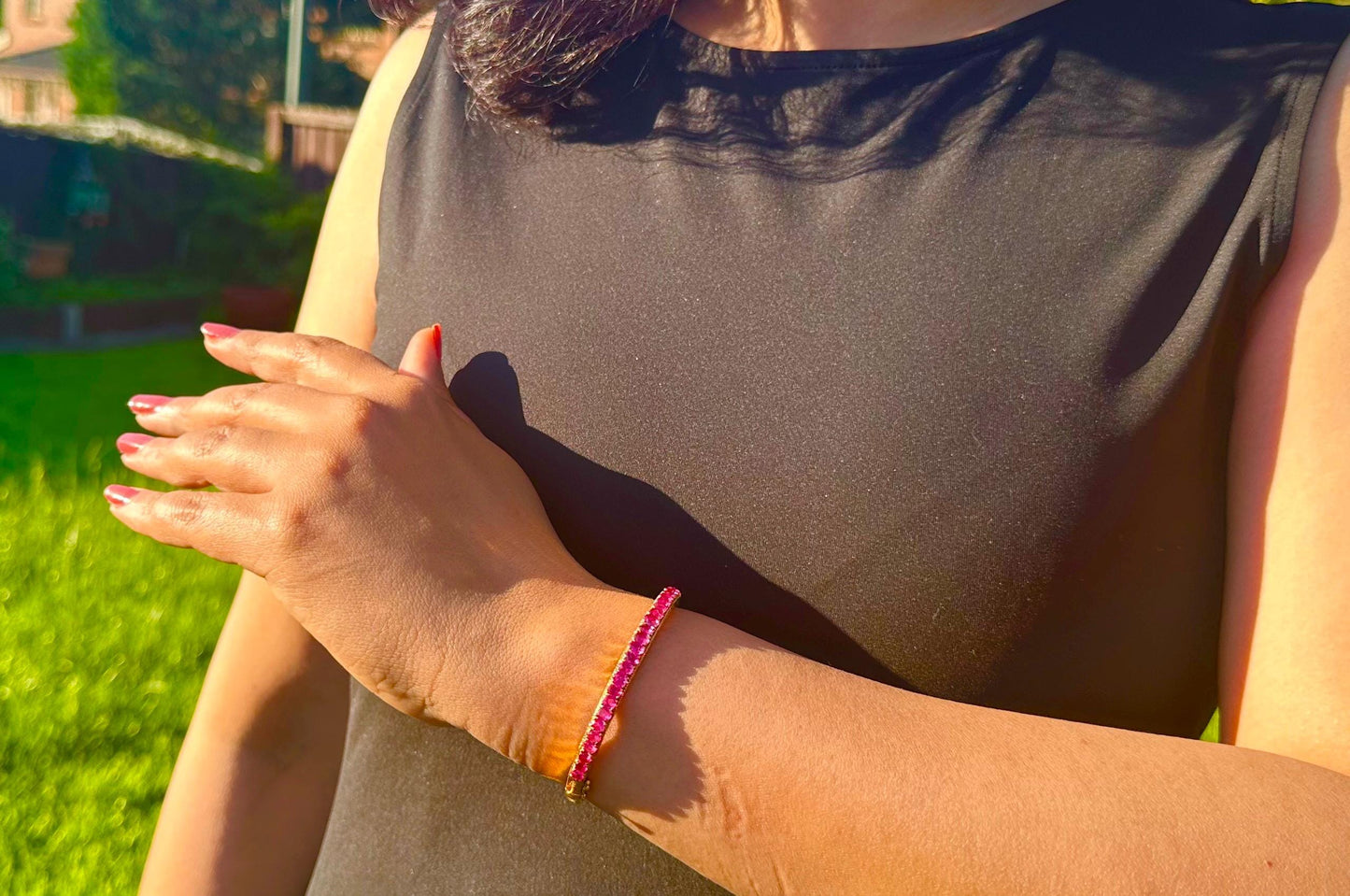 Natural Unheated Burmese Rubies Bangle in 18K Solid Gold