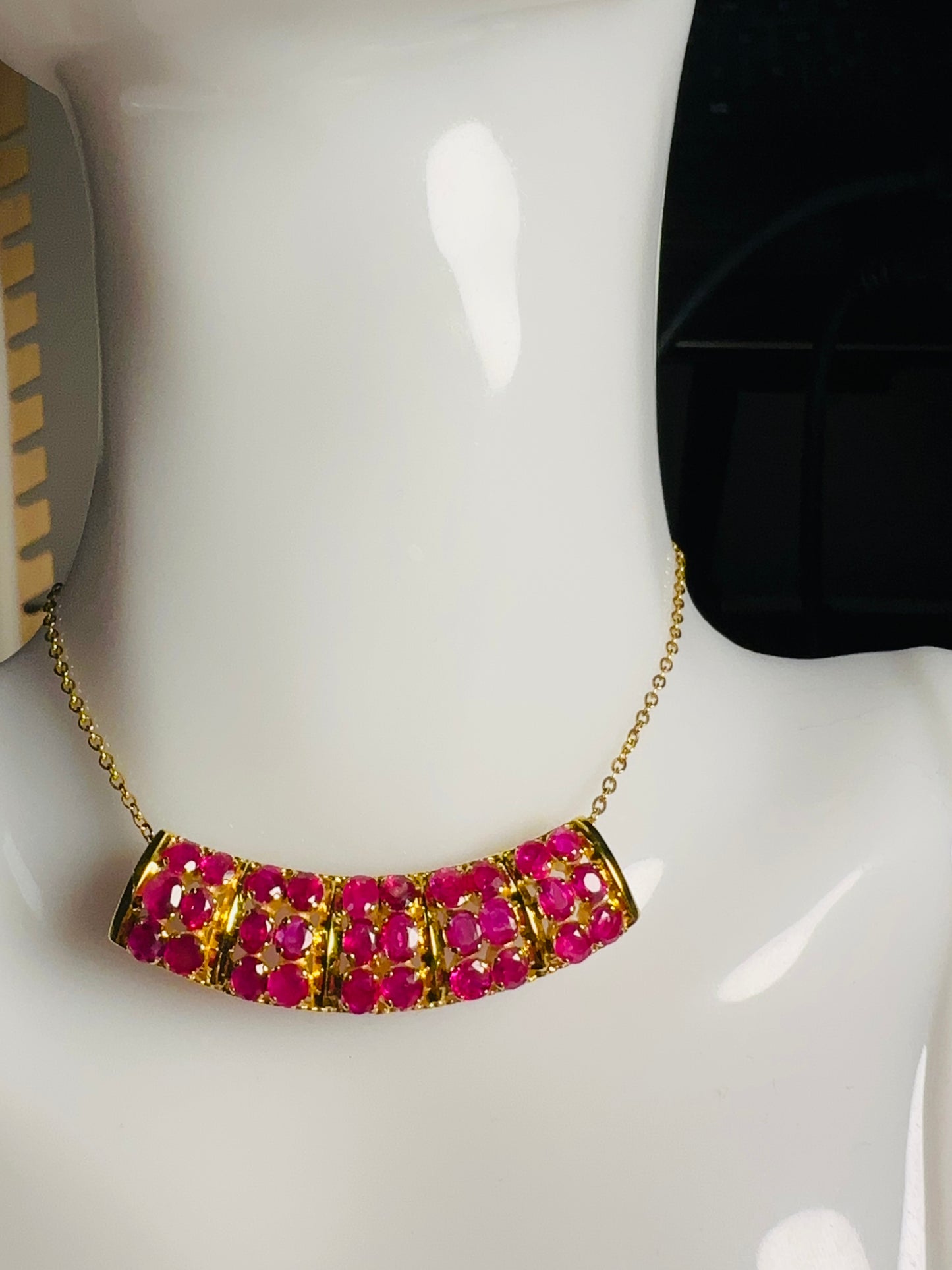Artisanal Choker or Pendant with Natural Unheated Burmese Rubies in Solid Gold Chain.