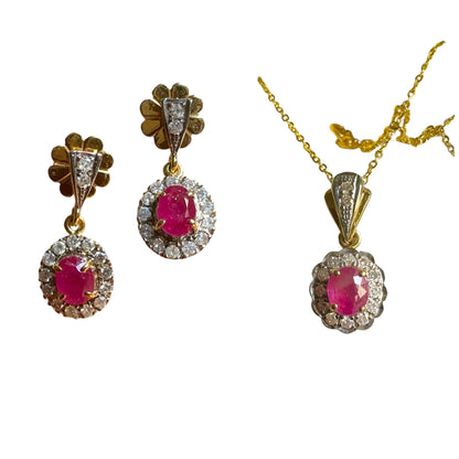Stunning Earring & Necklace Set -Featuring Natural Unheated Burmese Ruby and Natural Diamond Earrings in 20K Solid Gold.
