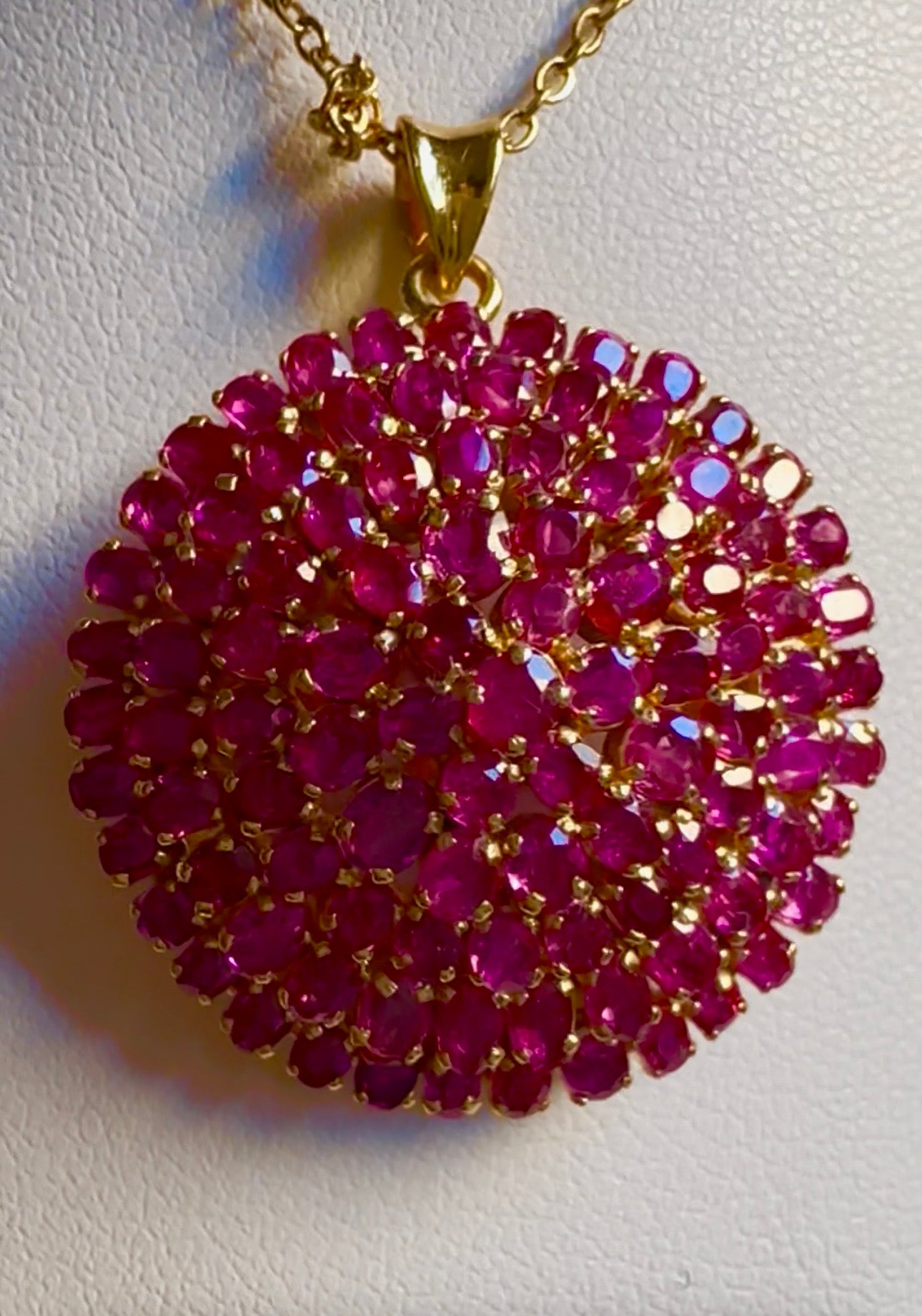 Natural Unheated Burmese Ruby Vintage Cluster Pendant | 18ct Yellow Gold | 12.00ct (100 pieces) Ruby