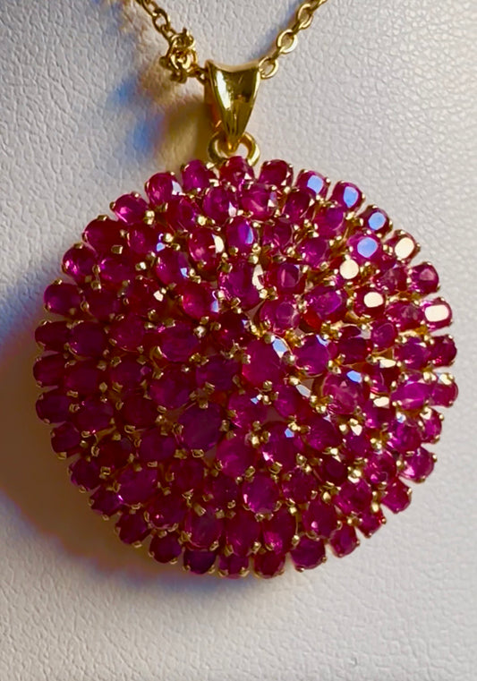 Natural Unheated Burmese Ruby Vintage Cluster Pendant | 18ct Yellow Gold | 12.00ct (100 pieces) Ruby