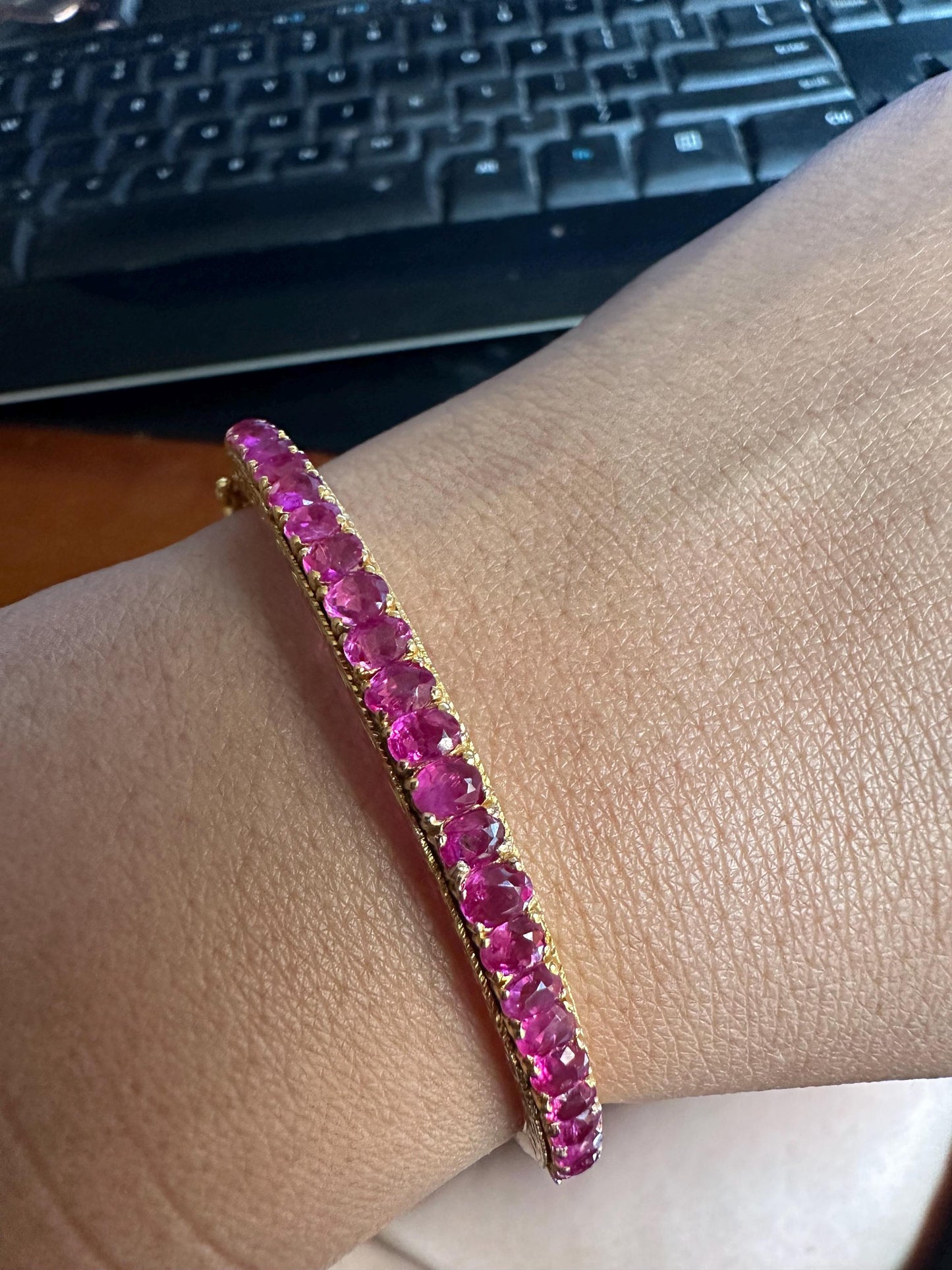 Natural Unheated Burmese Rubies Bangle in 18K Solid Gold