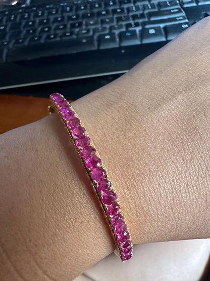 Natural Unheated Burmese Rubies Bangle in 18K Solid Gold