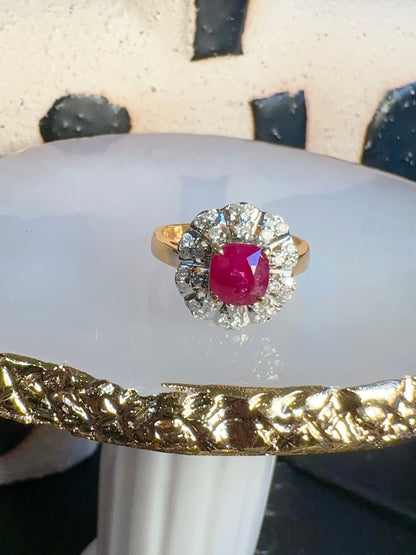 1.67CT Burmese Natural Unheated Ruby and Natural Diamonds Ring in 20K Solid Gold