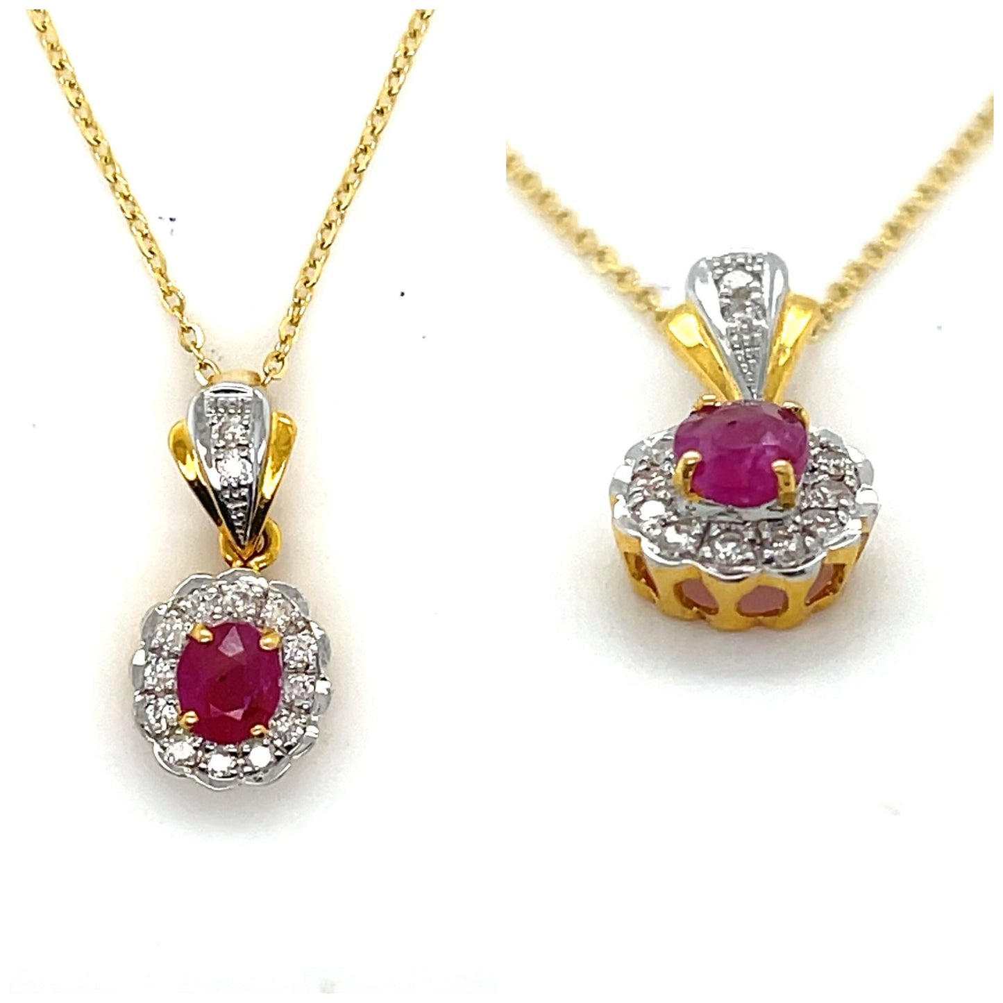 Burmese Unheated Ruby and Natural Diamonds Necklace in 20K Solid Gold