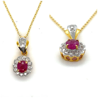 Burmese Unheated Ruby and Natural Diamonds Necklace in 20K Solid Gold