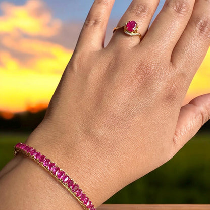 Natural Unheated Burmese Rubies Bangle in 18K Solid Gold