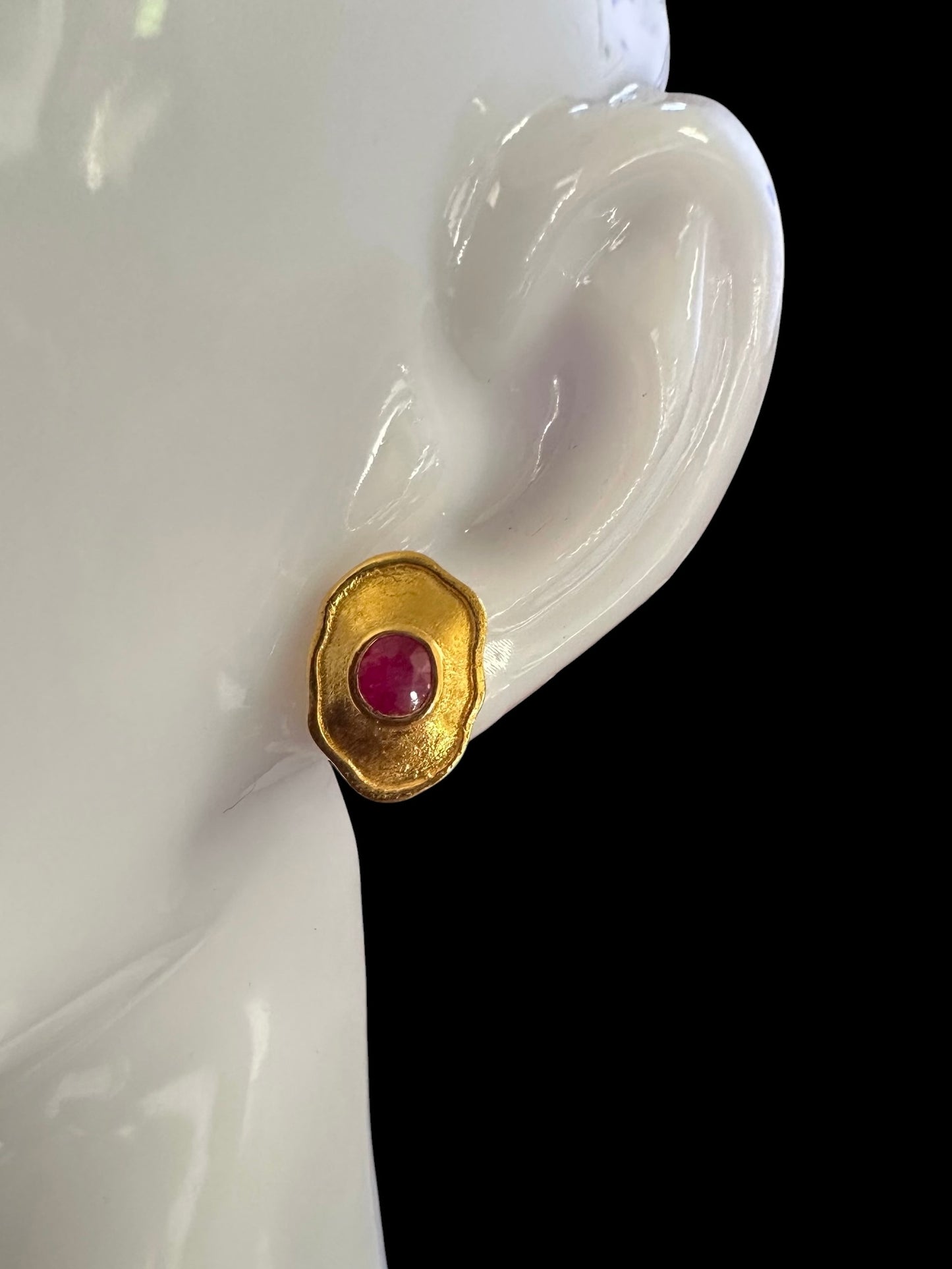 Hand-Hammered Artistic Gold and Natural Unheated Burmese Ruby Trio Set