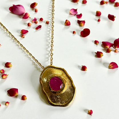 Hand-Hammered Artistic Gold and Natural Unheated Burmese Ruby Trio Set