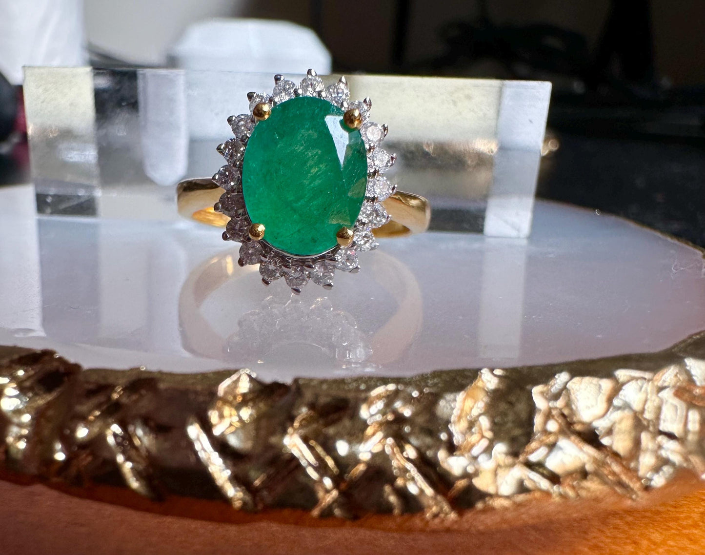 Princess Diana Ring Inspired Natural Emerald in 20K solid gold, with Natural Diamonds