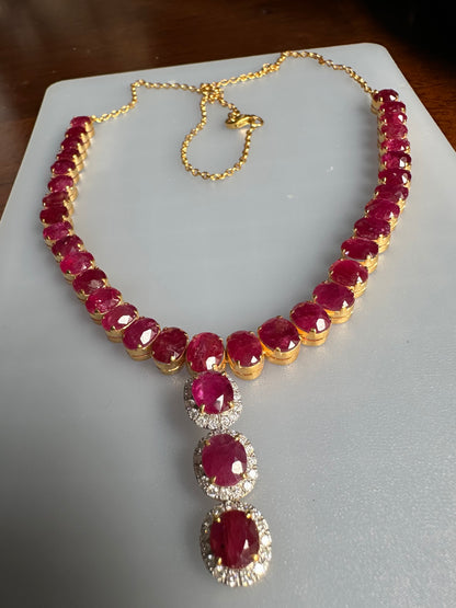 Timeless Natural Unheated Burmese Ruby(35.57CT) Necklace  with Diamonds Drop