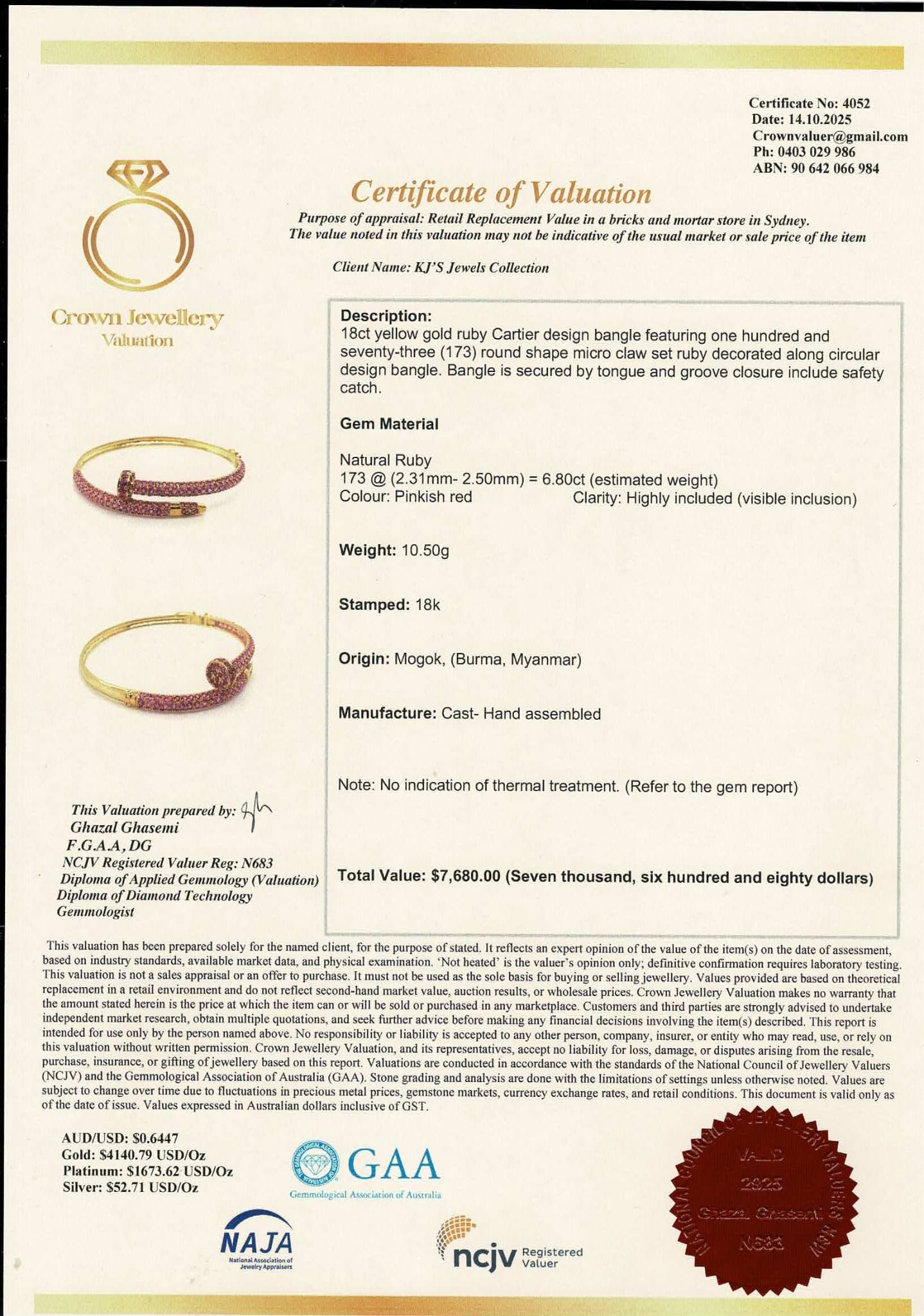 Cartier-Inspired Nail Bangle – Natural Unheated Red Ruby in 20K Solid Gold