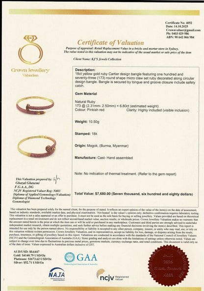 Cartier-Inspired Nail Bangle – Natural Unheated Red Ruby in 20K Solid Gold