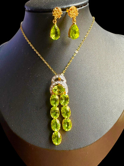 Natural Unheated Burmese Peridot (11 CT) and Natural Diamonds Pendant in 18K Solid Gold