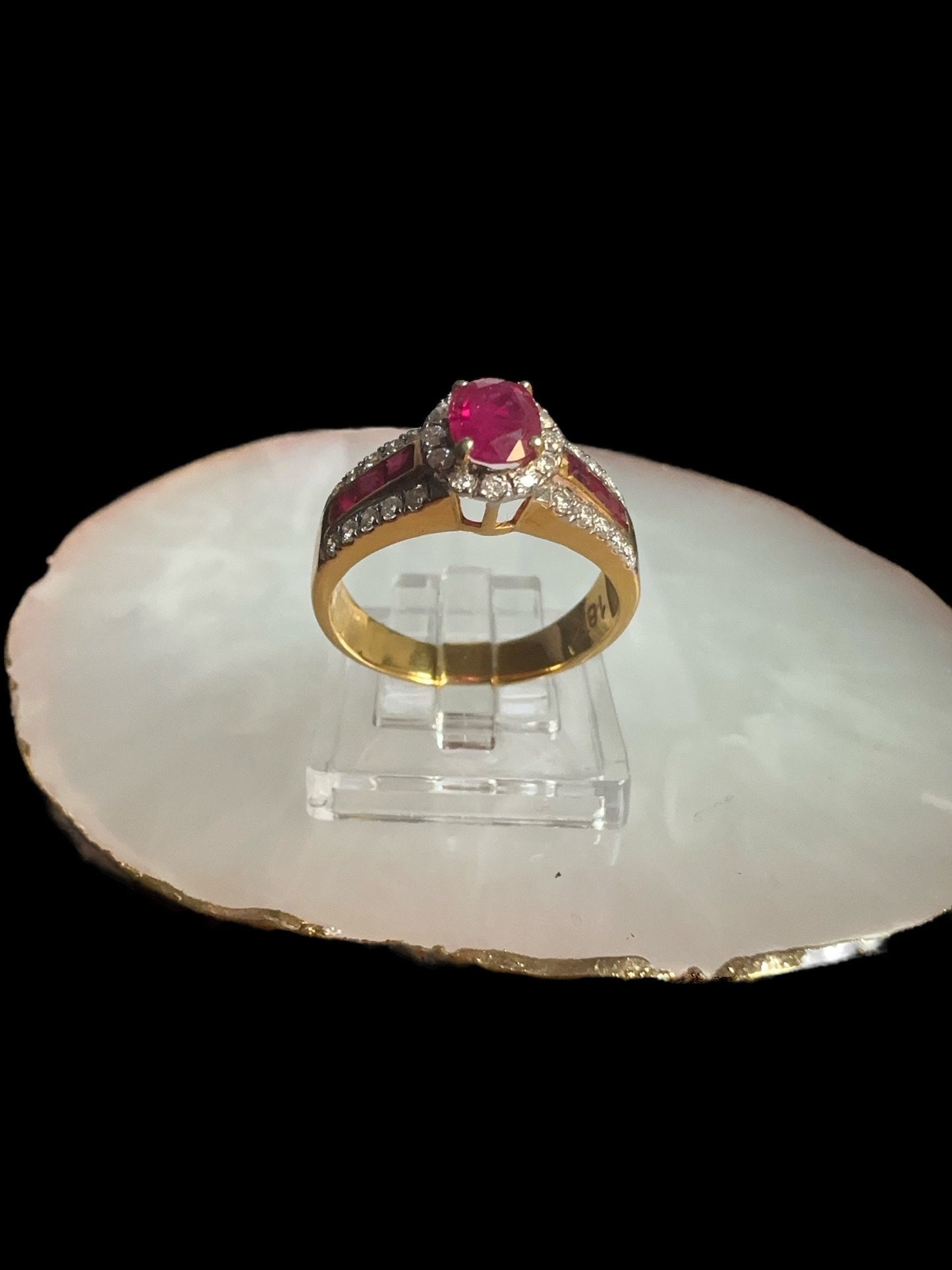SChannel Set Engagement Ring with Natural Unheated Ruby and Diamonds Ring in 18K Gold