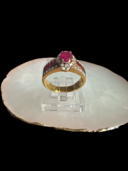 SChannel Set Engagement Ring with Natural Unheated Ruby and Diamonds Ring in 18K Gold