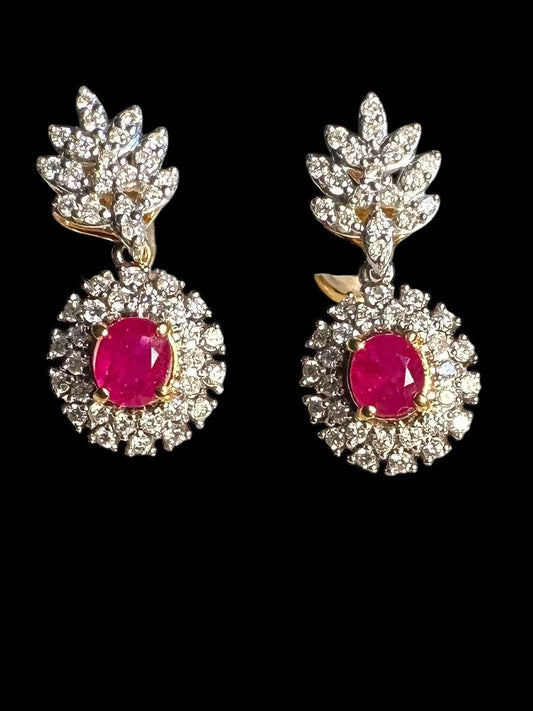 Snow Flakes Modern Design Natural Unheated Burmese Rubies and Natural Diamonds Earrings in 20K solid gold