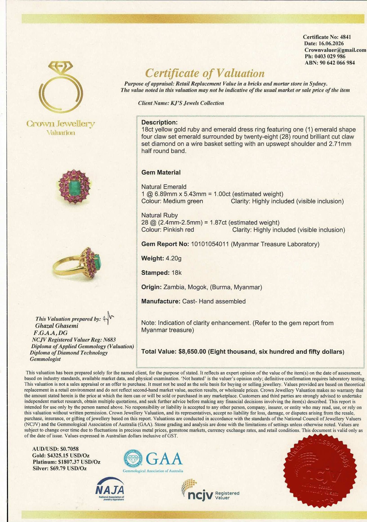 Natural Emerald with Mogok Burmese Rubies | 18ct Gold Halo Dress Ring