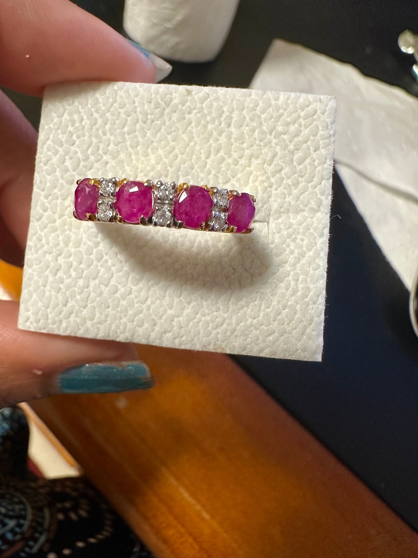 Total 2CT of Natural Unheated Burmese Ruby Dimond Ring in 20K Solid Gold