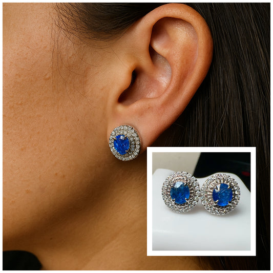 2.20 CT Burmese Natural Unheated Sapphires & Diamond Earring with 18K Solid White Gold