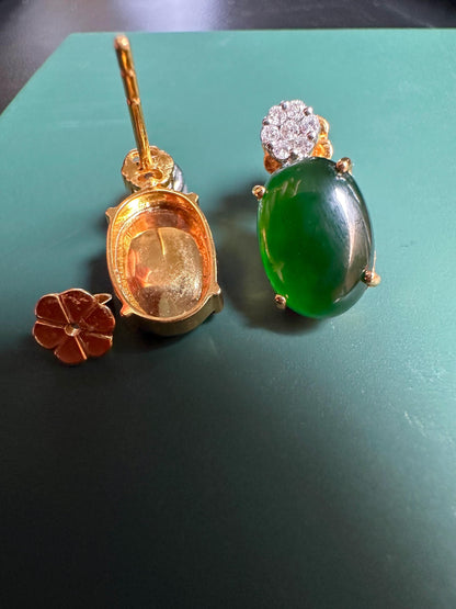 Elegant Earrings in Natural Unheated Burmese Jadeite Jade(Type A) (6.02CT) with Natural Diamonds and 18K Solid Gold.