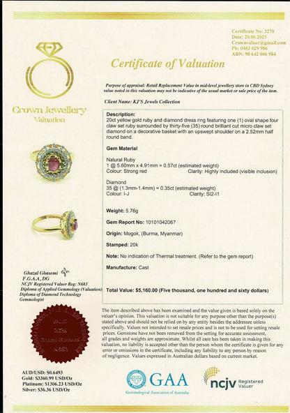 A fine Natural Unheated Burmese Ruby and 20K Solid gold with exceptional craftsmanship