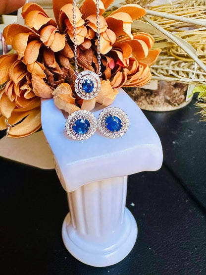 21K solid white gold with Burmese Natural Unheated Sapphire and Genuine Diamonds Necklace