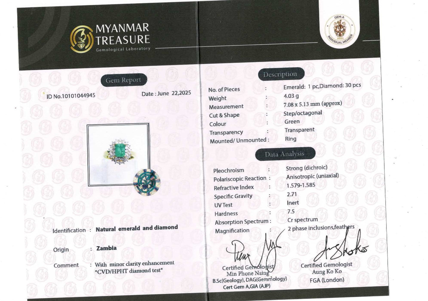 Emerald Cut Natural Emerald and Natural Diamonds Ring in 18K Solid Gold