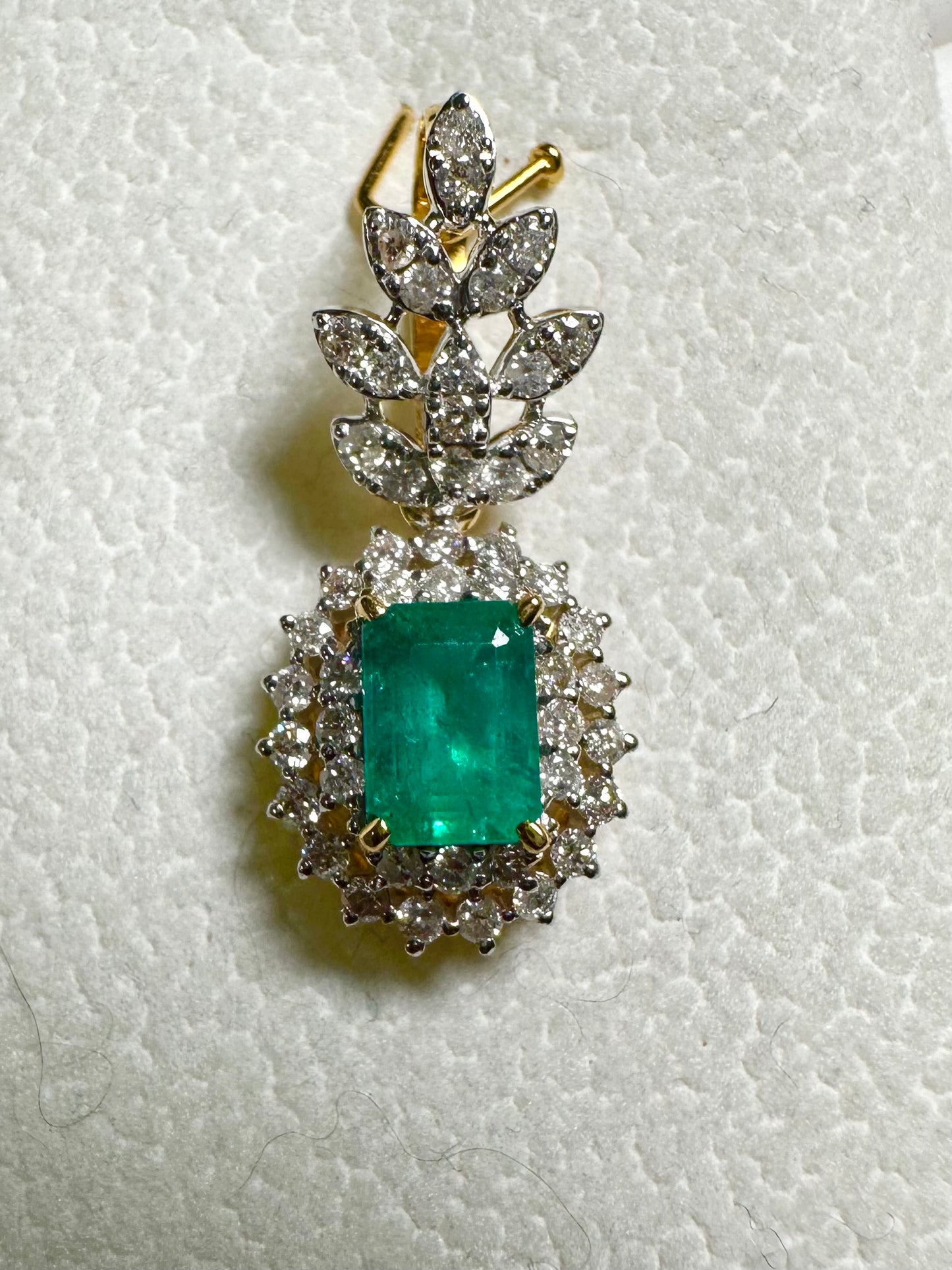 Emerald Cut Natural Emerald and Natural Diamonds Earrings and Pendant Set in 18K Solid Gold