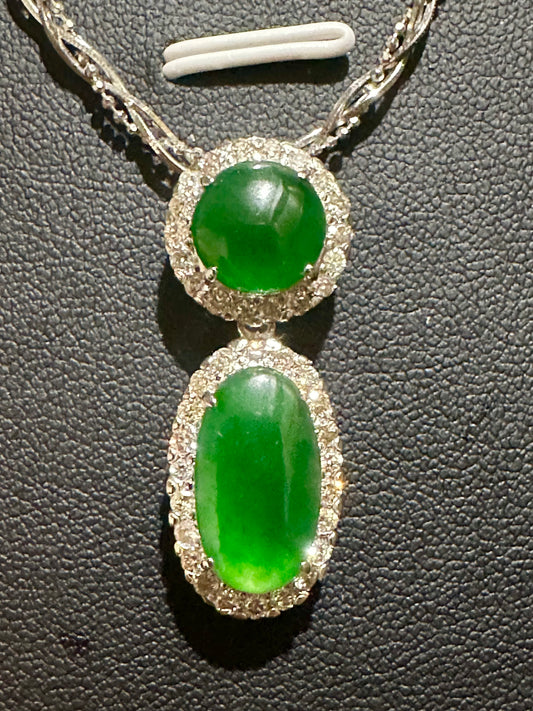 Two Step Drop Pendant Natural Untreated Burmese Jadeite & Diamonds