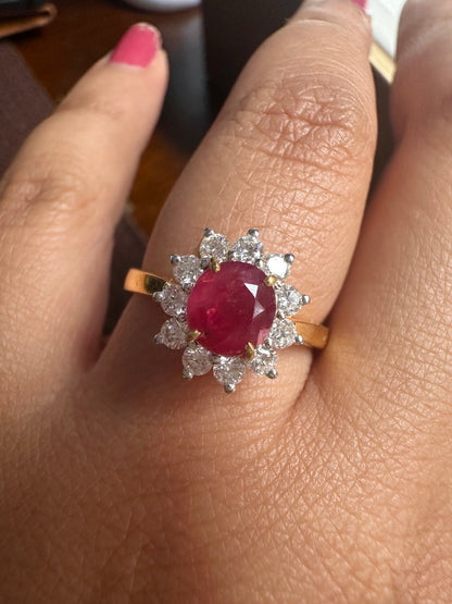 Diana-Inspired Natural Unheated Burmese Ruby (1.28ct) & Diamond Engagement Ring