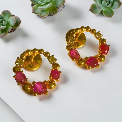 Elegant Natural Unheated Ruby & Diamond Stud Earrings in 18K Gold – Perfect for Everyday Wear