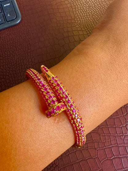 Luxury Cartier-Inspired Nail Bangle – Natural Unheated Burmese Rubies in 18K Solid Gold