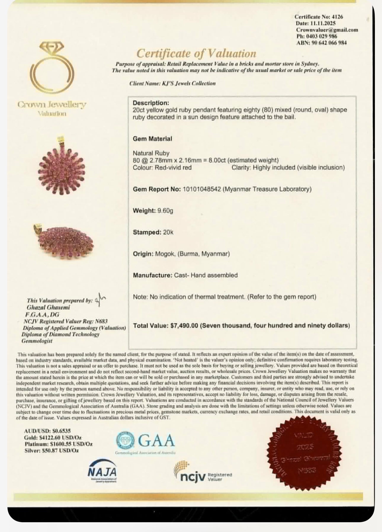 Majestic Natural Unheated Burmese Rubies Sunburst Pendant in 20K Solid Gold