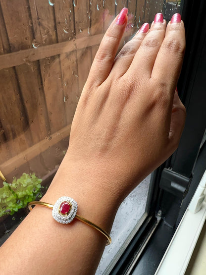 Natural Unheated Burmese Rubies and Natural Diamonds Bangle in 18K Solid Gold