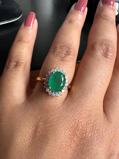 Princess Diana Ring Inspired Natural Emerald in 20K solid gold, with Natural Diamonds