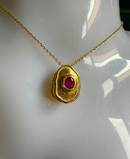 Hand-Hammered Artistic Gold and Natural Unheated Burmese Ruby Trio Set