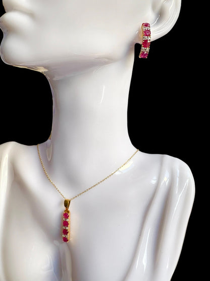 Total 4CT of Natural Unheated Burmese Ruby Dimond Earring & Total 2.50CT of NUB Ruby Diamonds Pendant Set