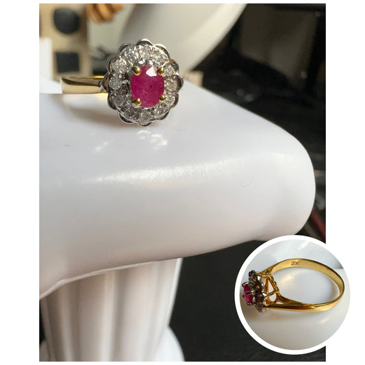 Burmese Unheated Ruby and Natural Diamonds Ring in 20K Solid Gold